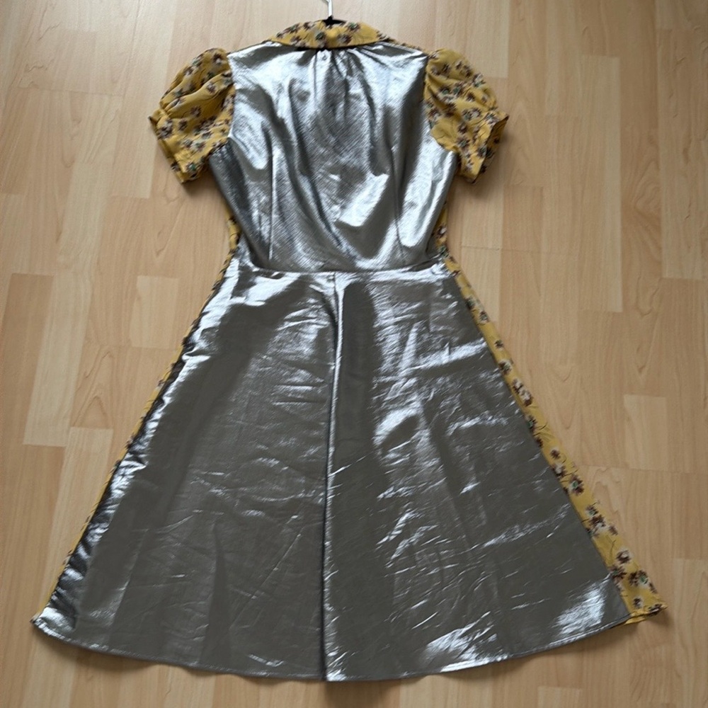 JUNYA WATANABE COMME DES GARCONS yellow silver floral print DRESS 2015, size L - Picture 7 of 14